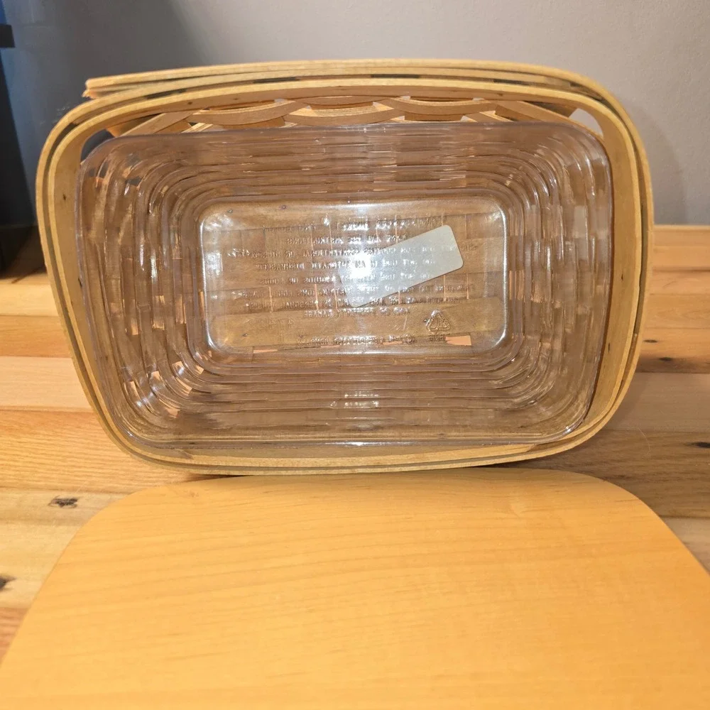 Longaberger Handwoven Wood Basket Recipe Holder Lid and Liner 2001 Dresden Ohio